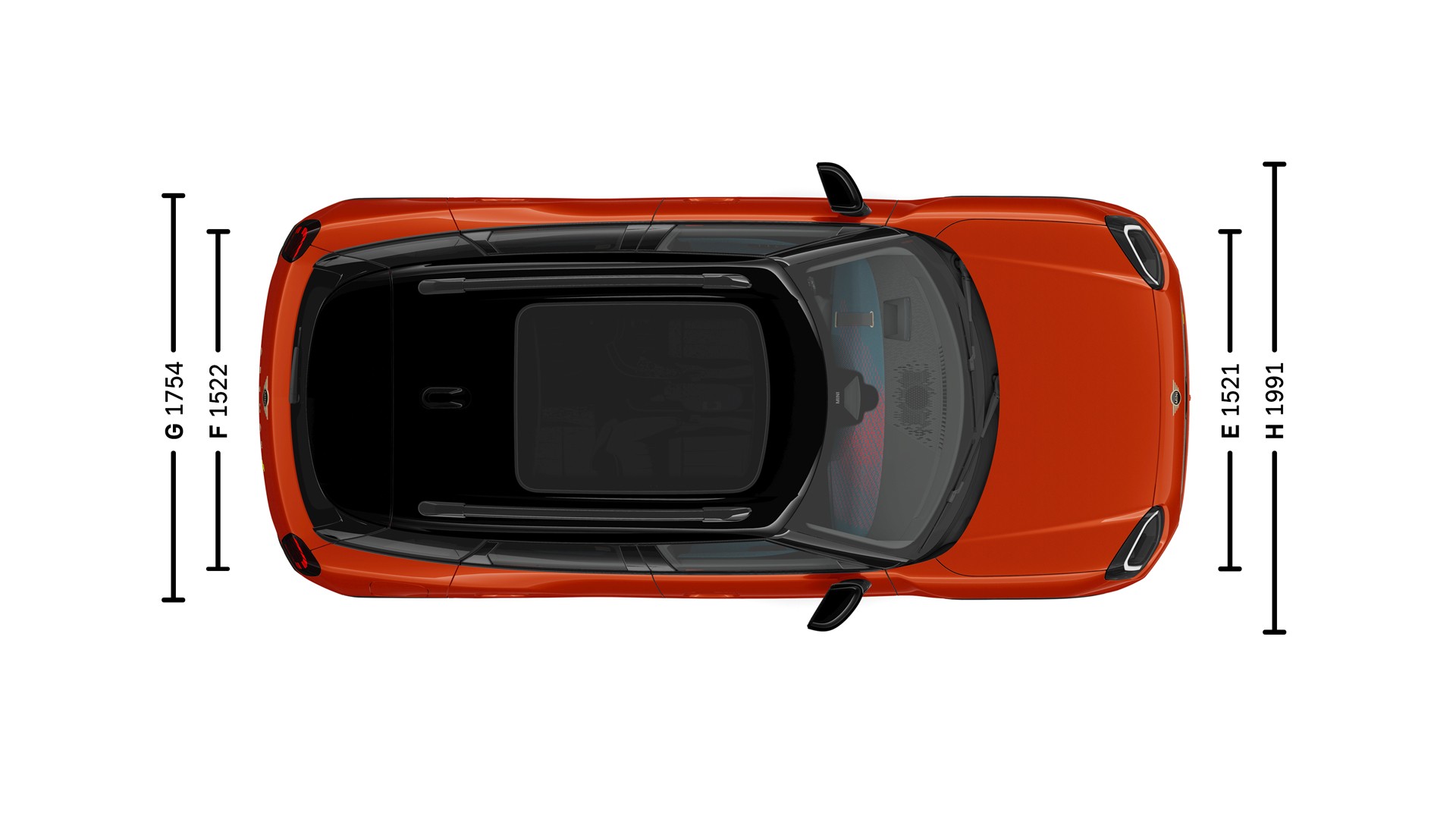 MINI Aceman 100% eléctrico - medidas - imagen de presentación - vista en planta